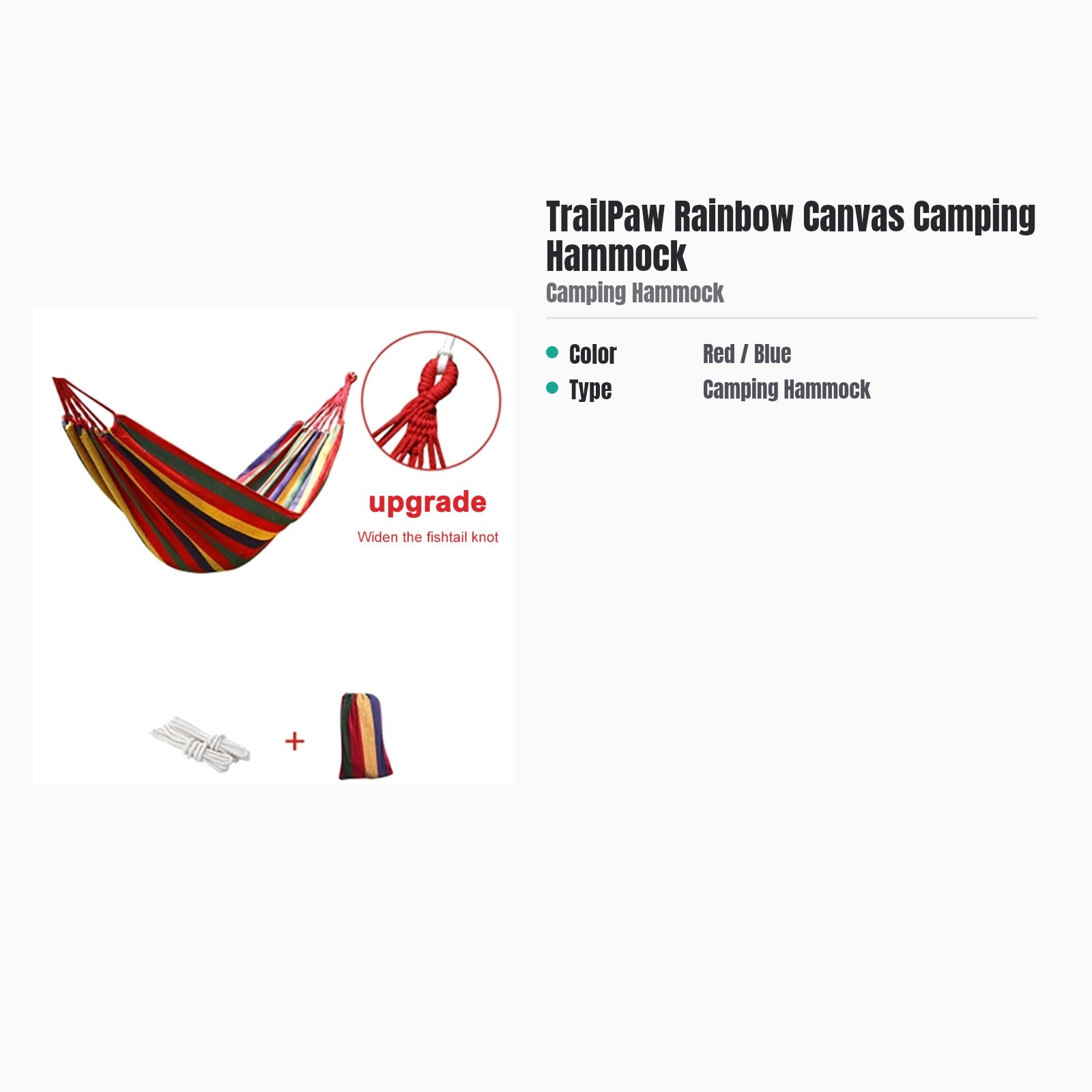 TrailPaw Rainbow Canvas Camping Hammock — specs