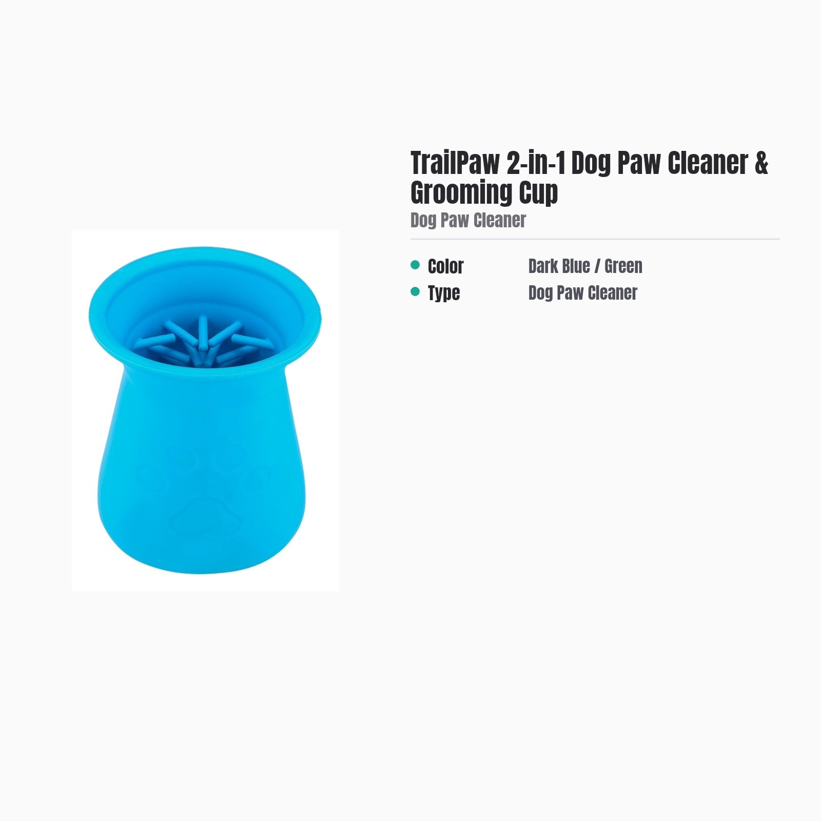 TrailPaw 2-in-1 Dog Paw Cleaner & Grooming Cup — specs