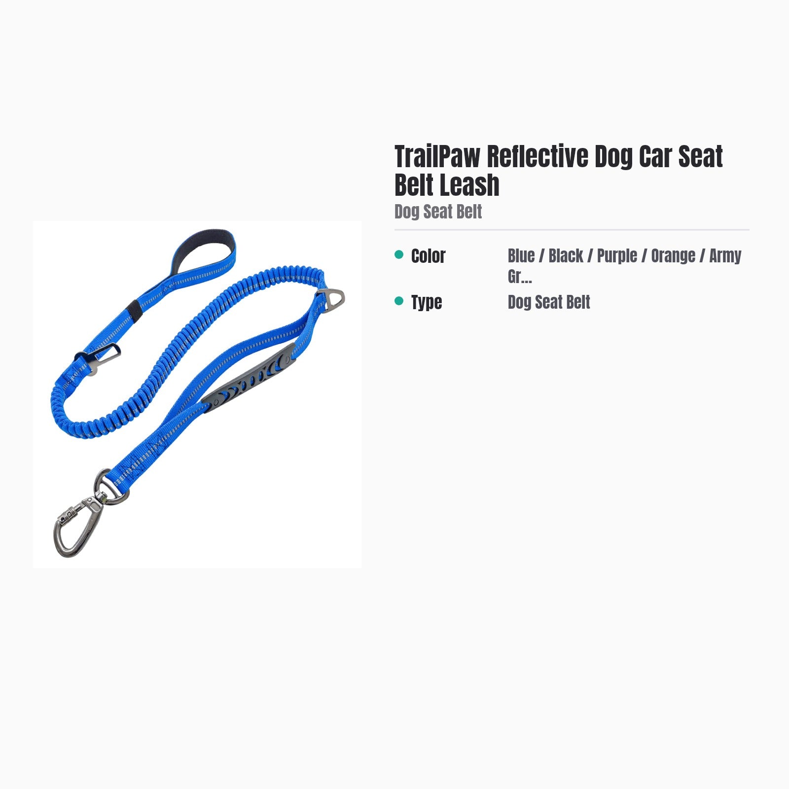 TrailPaw Reflective Dog Car Seat Belt Leash — specs