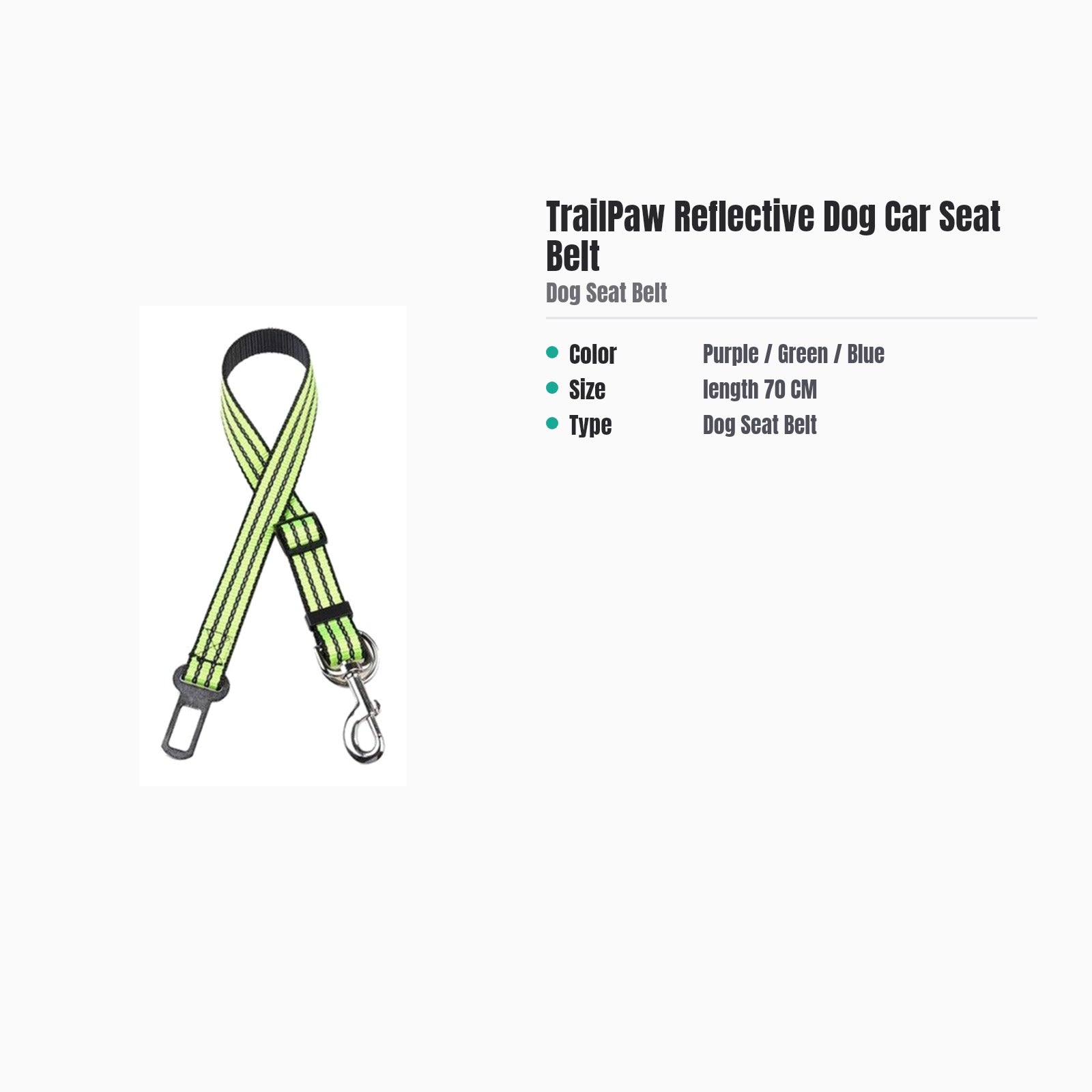 TrailPaw Reflective Dog Car Seat Belt — specs