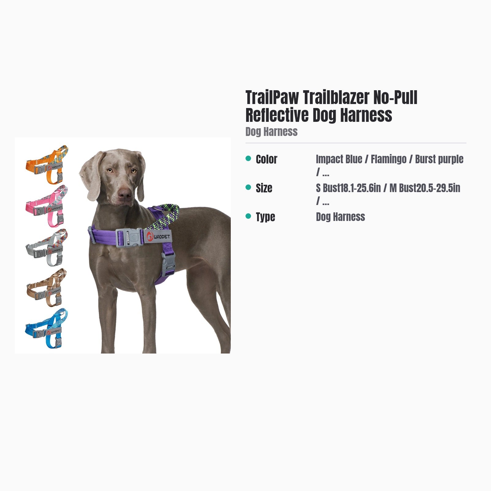 TrailPaw Trailblazer No-Pull Reflective Dog Harness — specs