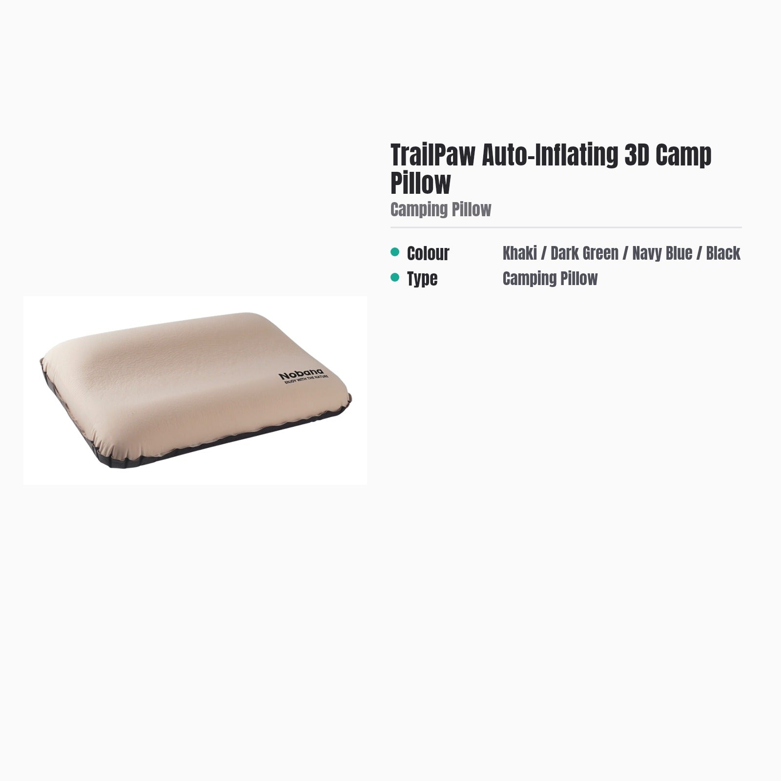 TrailPaw Auto-Inflating 3D Camp Pillow — specs