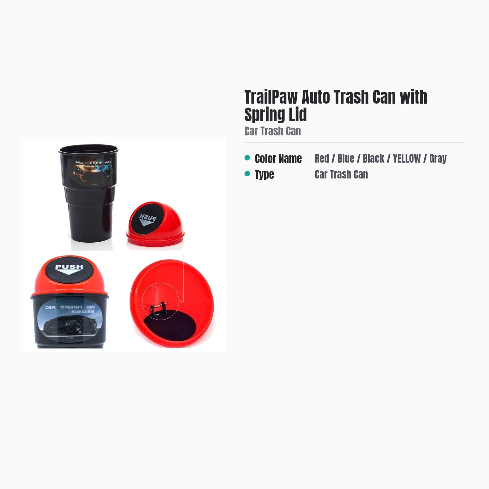 TrailPaw Spring-Lid Car Trash Can
