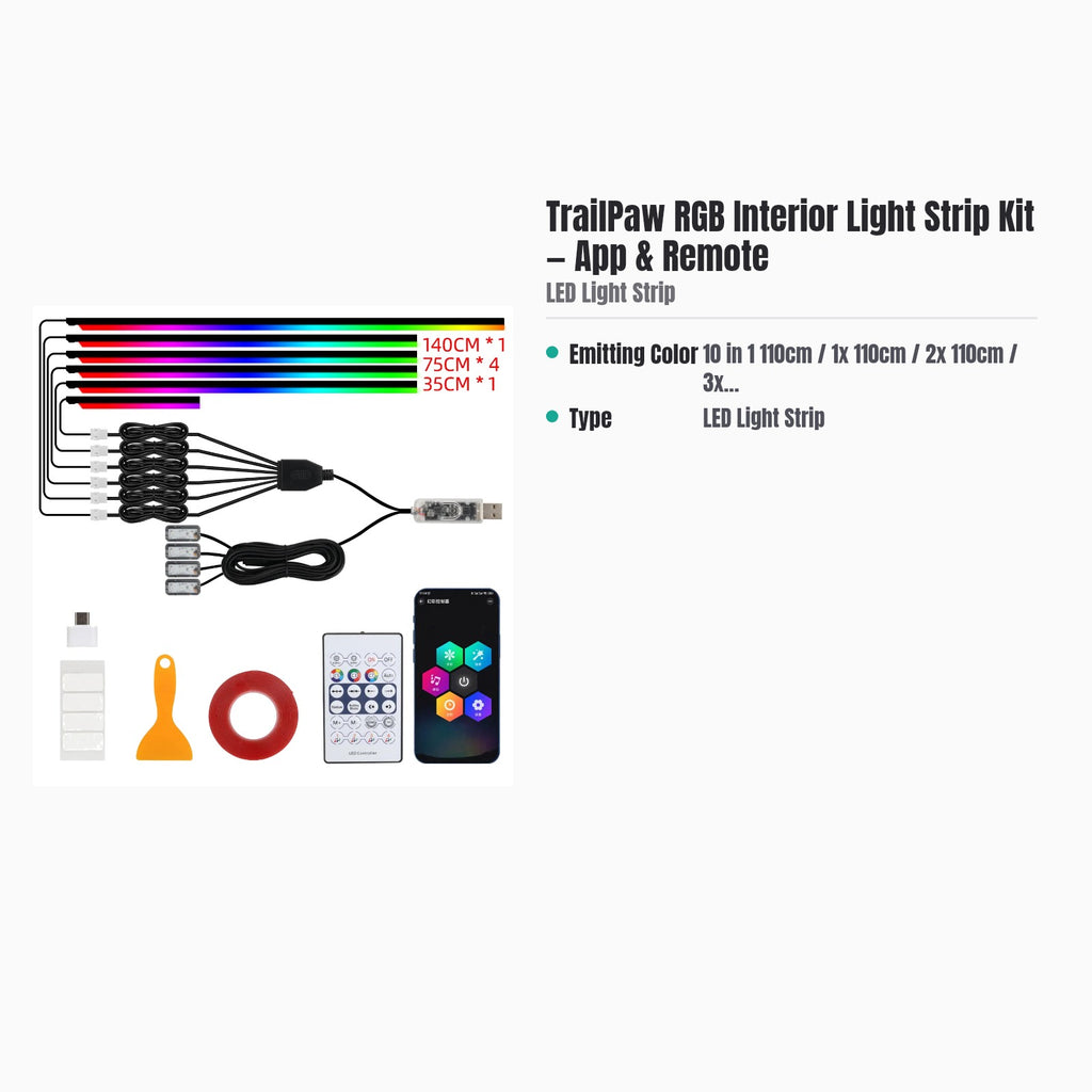 TrailPaw RGB Interior Ambient Light Kit — App & Remote