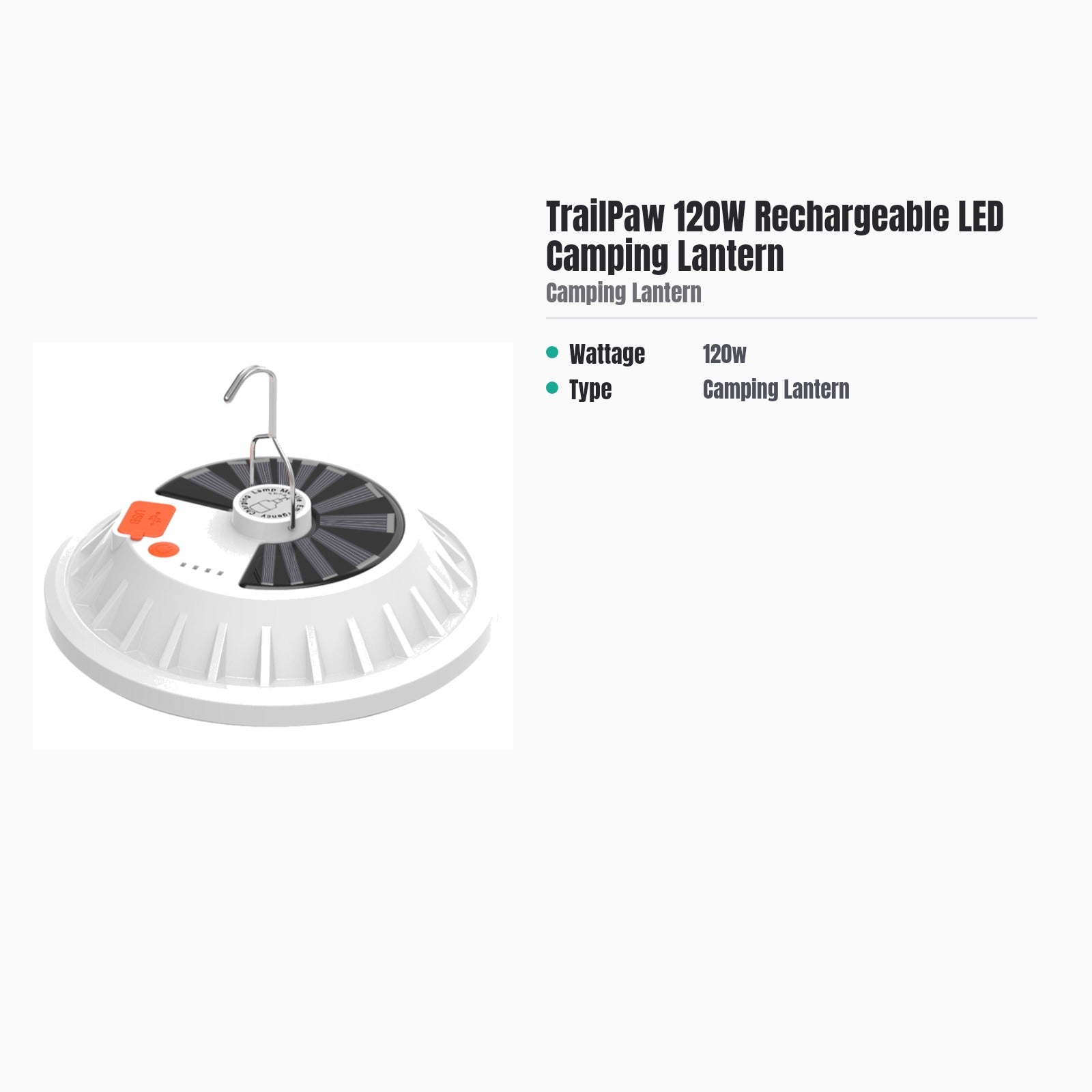 TrailPaw Solar Rechargeable LED Camping Lantern