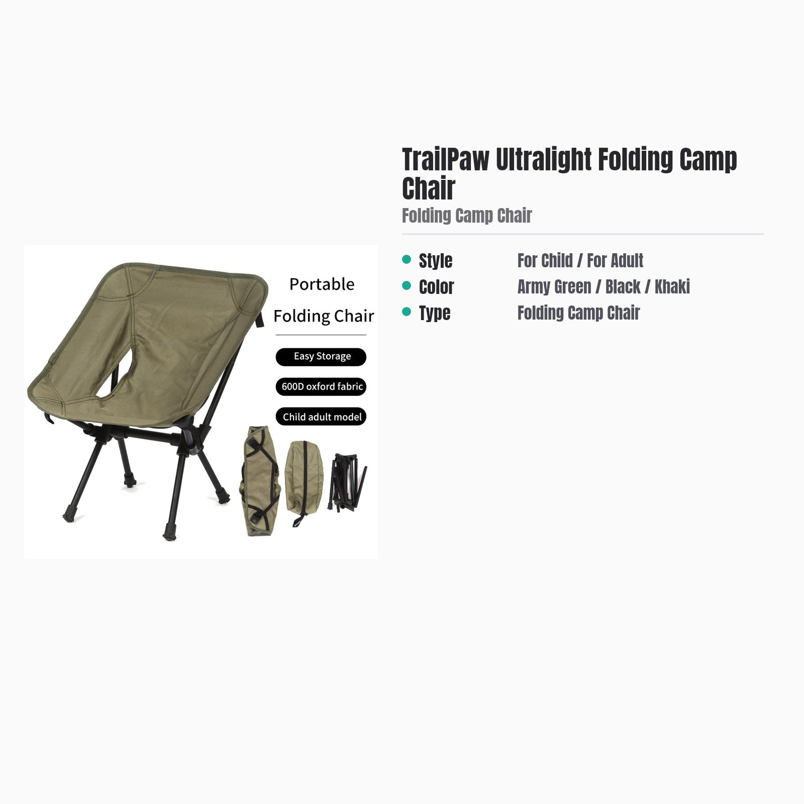 TrailPaw Ultralight Folding Camp Chair — specs