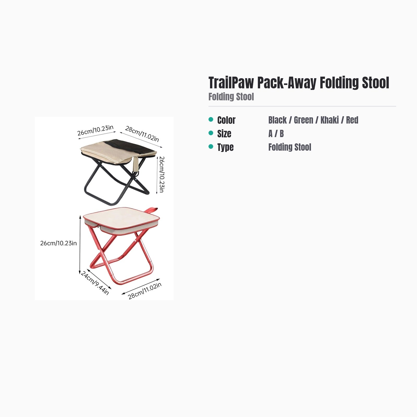 TrailPaw Pack-Away Folding Stool — specs
